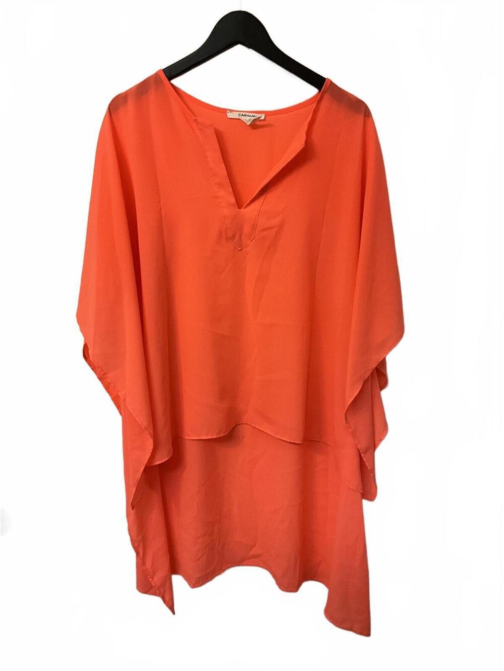 Caramela Hi-Lo Bat-Wing Neon Orange Tunic Top